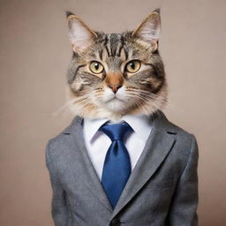 An adorable cat dressed in a fitted business suit, exuding an air of professionalism.