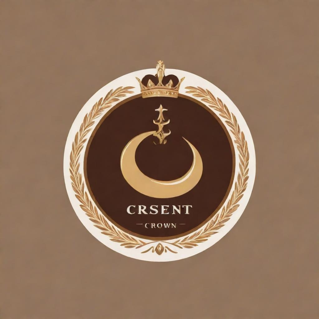 Create a stylish logo for a bakery called 'Crescent Crown', combining a crescent moon and a royal crown in a balanced, appealing design, with warm, inviting colors reflective of freshly baked goods.