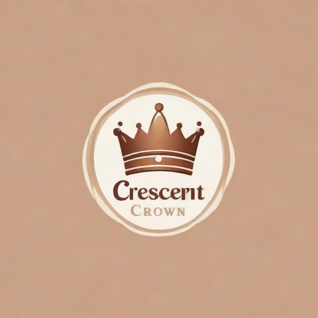 Create a stylish logo for a bakery called 'Crescent Crown', combining a crescent moon and a royal crown in a balanced, appealing design, with warm, inviting colors reflective of freshly baked goods.