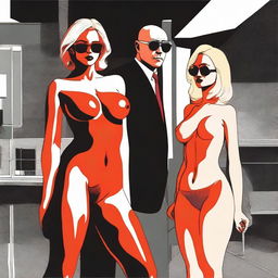 This high-quality digital art image shows a 25-year-old woman with blonde hair, standing naked except for red stockings