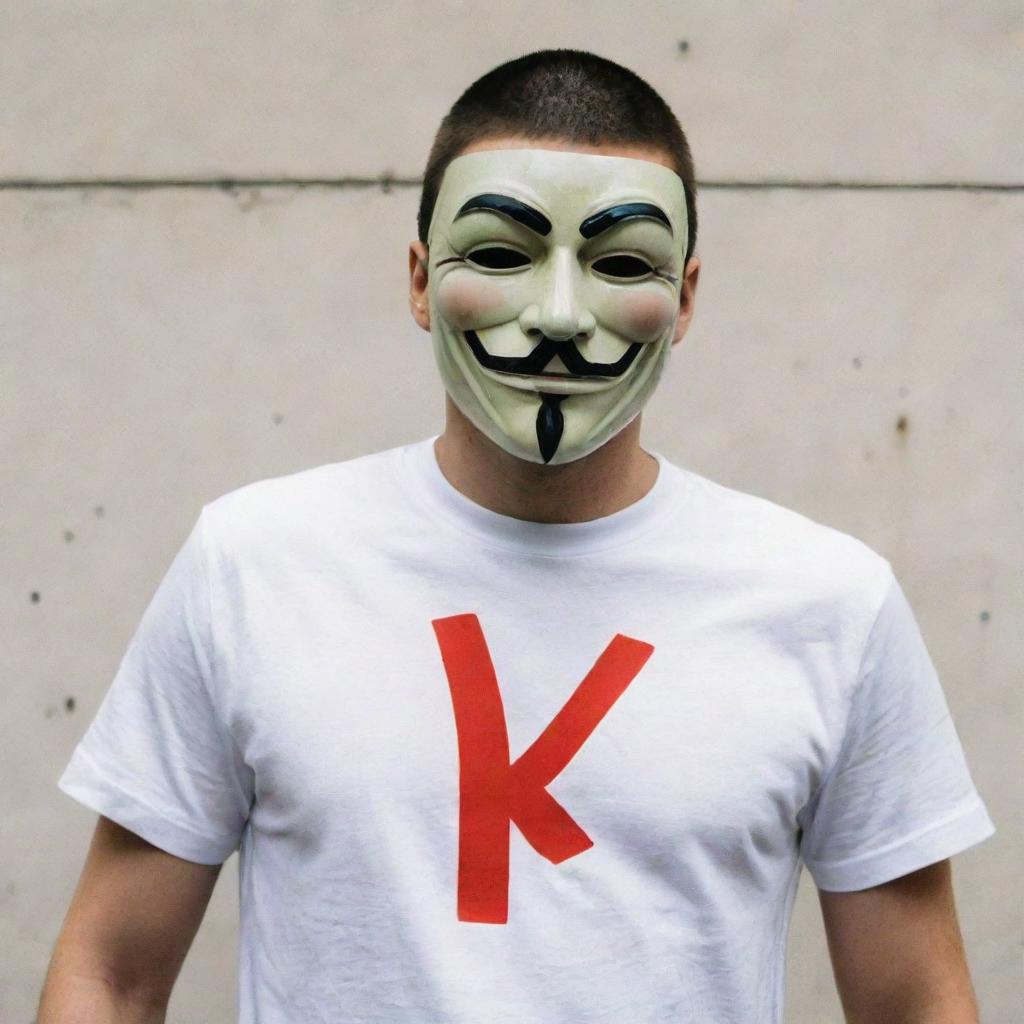 A man clad in a 'V for Vendetta' mask and a shirt boldly displaying the letters 'DNR'