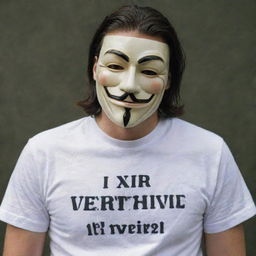 A man clad in a 'V for Vendetta' mask and a shirt boldly displaying the letters 'DNR'