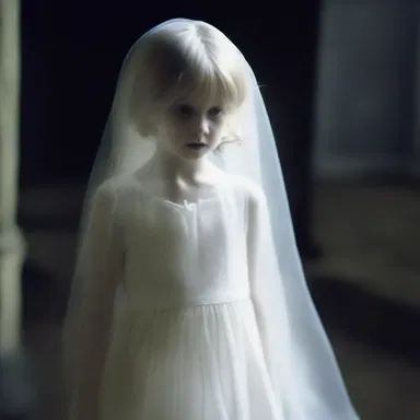 As the ghostly figure emerged from the darkness, its pageboy hair stood on end.