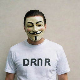 A man clad in a 'V for Vendetta' mask and a shirt boldly displaying the letters 'DNR'