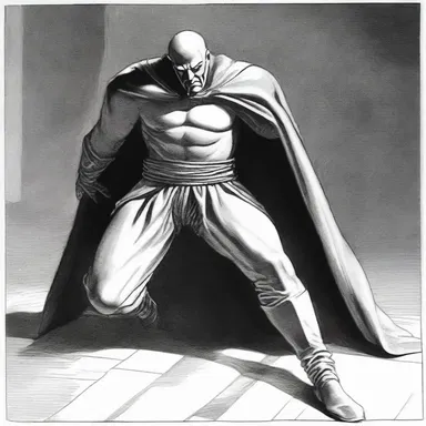 As the villain's plan was unveiled, the camera panned to the prostrate figure of the hero, defeated and at the mercy of his enemy.