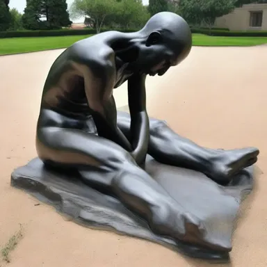 The sculpture depicted a sorrowful figure, prostrate against the ground and symbolizing the weight of human suffering.