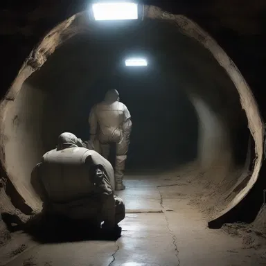 In this dystopian future, humans were forced to live prostrate in cramped underground tunnels, hiding from the oppressive robotic overlords.
