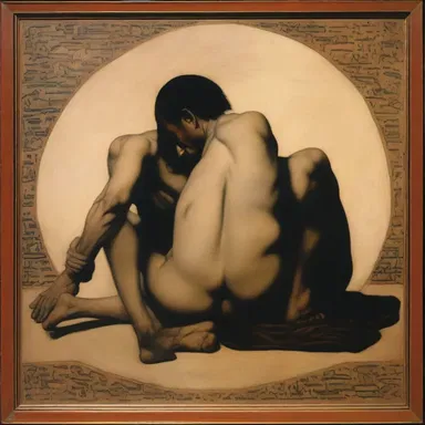 The painting depicted a powerful figure prostrating a weaker opponent, symbolizing the artist's exploration of power dynamics.