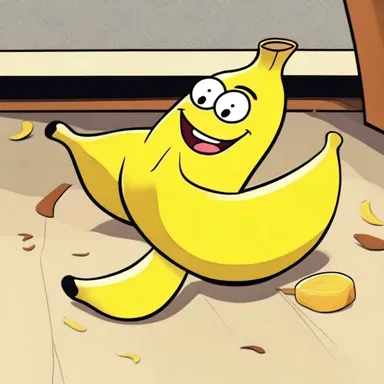 In the famous cartoon, the character slips on a banana peel and prostrates comically on the floor.