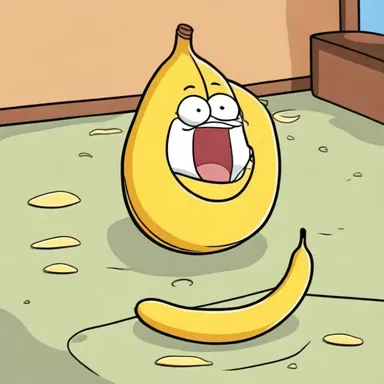 In the famous cartoon, the character slips on a banana peel and prostrates comically on the floor.