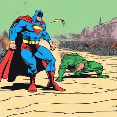 In the comic strip, the superhero defeated the villain and prostrated him on the ground, declaring victory.