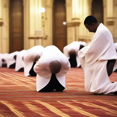 During the prayer service, the devout followers prostrate themselves before the altar.