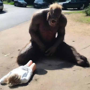 The terrified victim could only prostrate herself on the ground as the monster approached her.