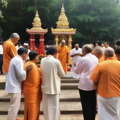 After attending the prayer service, the devotees gathered around the gatepost to receive blessings from the priest.