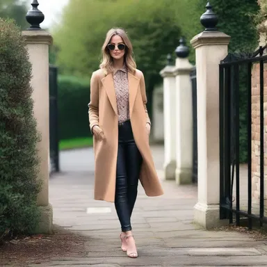 The fashion blogger posed in front of the gatepost wearing a stylish outfit for her latest post.