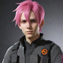 Anime boy with pink hair dressed in Combine uniform from Half Life 2