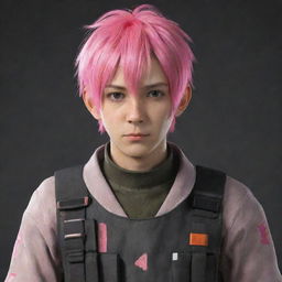 Anime boy with pink hair dressed in Combine uniform from Half Life 2