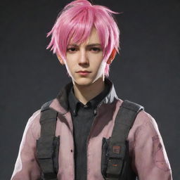 Anime boy with pink hair dressed in Combine uniform from Half Life 2