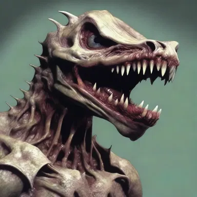 The author vividly described the grotesque creature in the novel as having a bonelike skin and long, sharp teeth.
