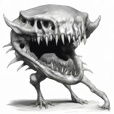 The author vividly described the grotesque creature in the novel as having a bonelike skin and long, sharp teeth.