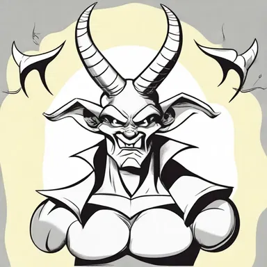 The cartoon character had large bonelike horns on top of his head, giving him a fearsome appearance.