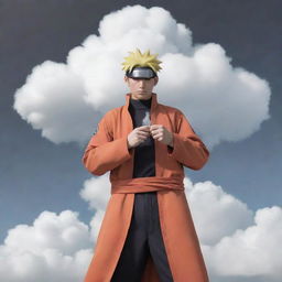 Anime character, Hiruzen Sarutobi from the Naruto series, in his Hokage costume exhaling a large cloud from a modern vape device.