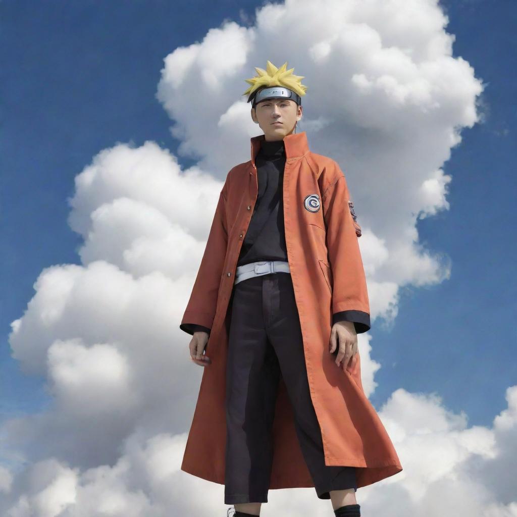 Anime character, Hiruzen Sarutobi from the Naruto series, in his Hokage costume exhaling a large cloud from a modern vape device.