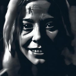 A high-quality digital art piece depicting a woman's face in a chilling horror style