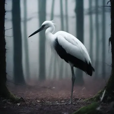 In the dark and eerie forest, the stork's unsettling presence sent shivers down the spines of those who crossed its path.