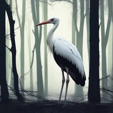 In the dark and eerie forest, the stork's unsettling presence sent shivers down the spines of those who crossed its path.