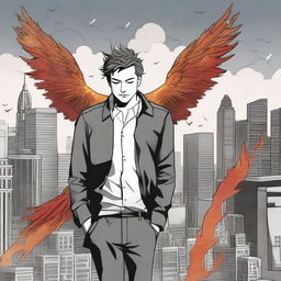 This high-quality digital art illustration for the book 'Harmonizing: The Highs And Lows' depicts an unknown male protagonist amidst a bustling cityscape