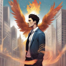 This high-quality digital art illustration for the book 'Harmonizing: The Highs And Lows' vividly depicts the male protagonist in moments of love and heartbreak amidst a bustling city