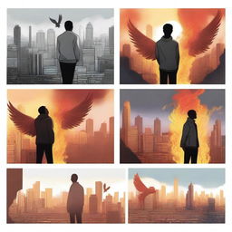 This set of high-quality digital art illustrations for 'Harmonizing: The Highs And Lows' vividly portrays the male protagonist's emotional journey
