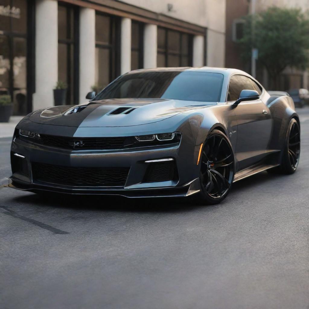 Render the most stunning and sleek muscle car from the year 2023 with attention to exquisite detailing and an impressive finish