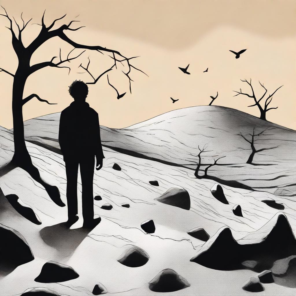 This digital art image is an illustration for Chapter 2 of 'Harmonizing: The Highs And Lows', showing the male protagonist's journey into despair and addiction in 'The Valley of the Dolls'