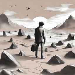 This digital art image is an illustration for Chapter 2 of 'Harmonizing: The Highs And Lows', showing the male protagonist's journey into despair and addiction in 'The Valley of the Dolls'