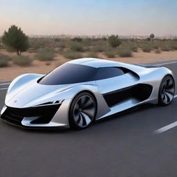 Generate an image of the most beautiful Iranian supercar from the year 2024 showcasing futuristic design and sleek aesthetics.