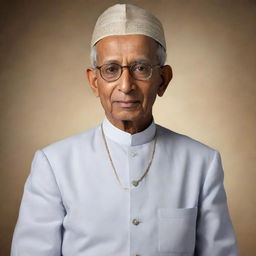 Create a respectful portrait of Dr. Sarvepalli Radhakrishnan, the second President of India, featuring him in traditional Indian attire.