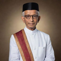 Create a respectful portrait of Dr. Sarvepalli Radhakrishnan, the second President of India, featuring him in traditional Indian attire.