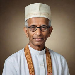 Create a respectful portrait of Dr. Sarvepalli Radhakrishnan, the second President of India, featuring him in traditional Indian attire.