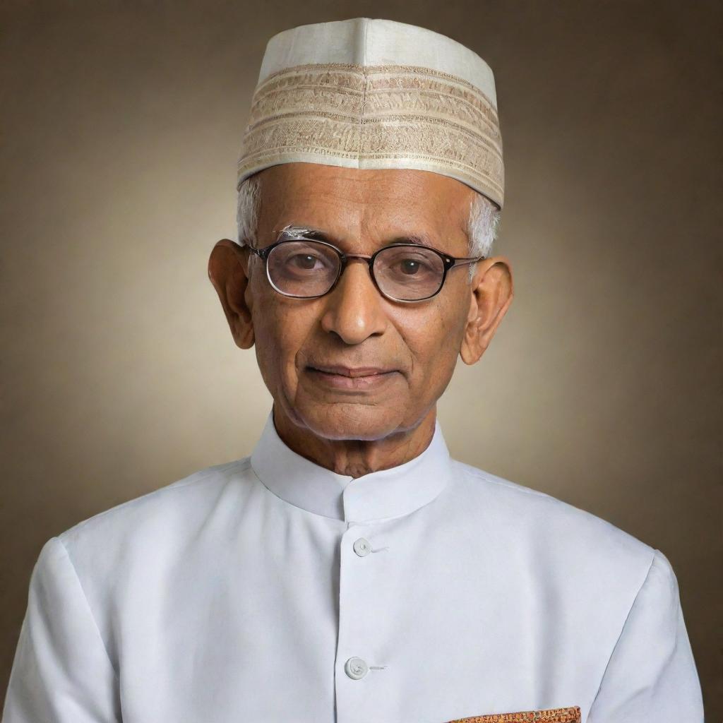 Create a respectful portrait of Dr. Sarvepalli Radhakrishnan, the second President of India, featuring him in traditional Indian attire.