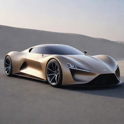 Visualize an image of a hypothetical super sport car produced by Iran Khodro Co. in 2023 encompassing their design ethos and advanced technology.