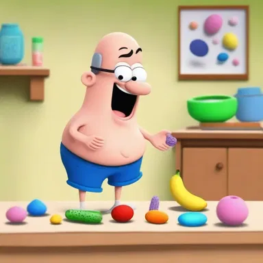 In the cartoon, the character eats a magic pill that allows him to egest various objects from his body.