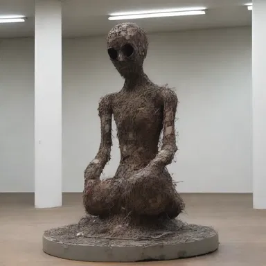 The artist created a sculpture depicting a figure in the act of egesting waste.