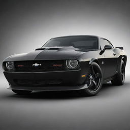 Create an image of the toughest modern muscle car with aggressive lines, bold colors, wide tires, and a powerful engine.