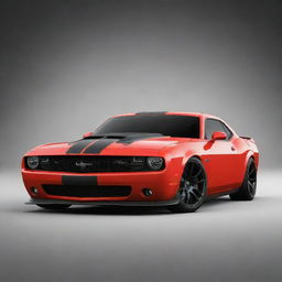 Create an image of the toughest modern muscle car with aggressive lines, bold colors, wide tires, and a powerful engine.