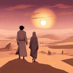 This is a high-quality digital art illustration for Chapter 1, 'The Sands of Destiny', from 'Harmonizing: The Highs And Lows'