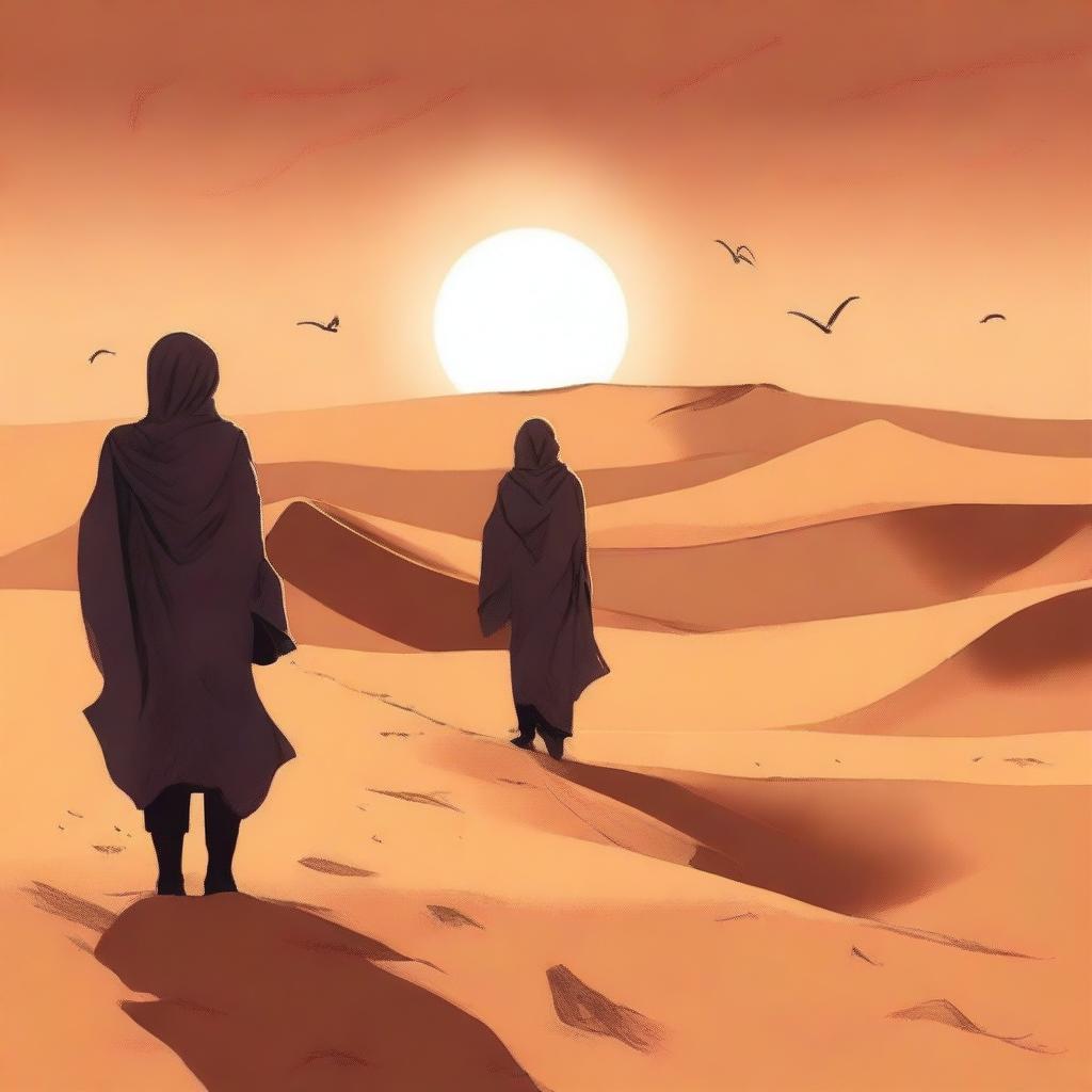 This digital art illustration depicts Chapter 1, 'The Sands of Destiny,' from 'Harmonizing: The Highs And Lows'