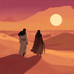 This digital art illustration depicts Chapter 1, 'The Sands of Destiny,' from 'Harmonizing: The Highs And Lows'