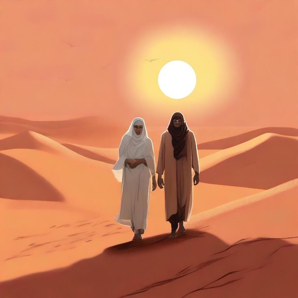 This digital art illustration for Chapter 1, 'The Sands of Destiny,' from the book 'Harmonizing: The Highs And Lows' portrays the protagonist navigating the Kuwaiti wasteland amidst emotional turmoil
